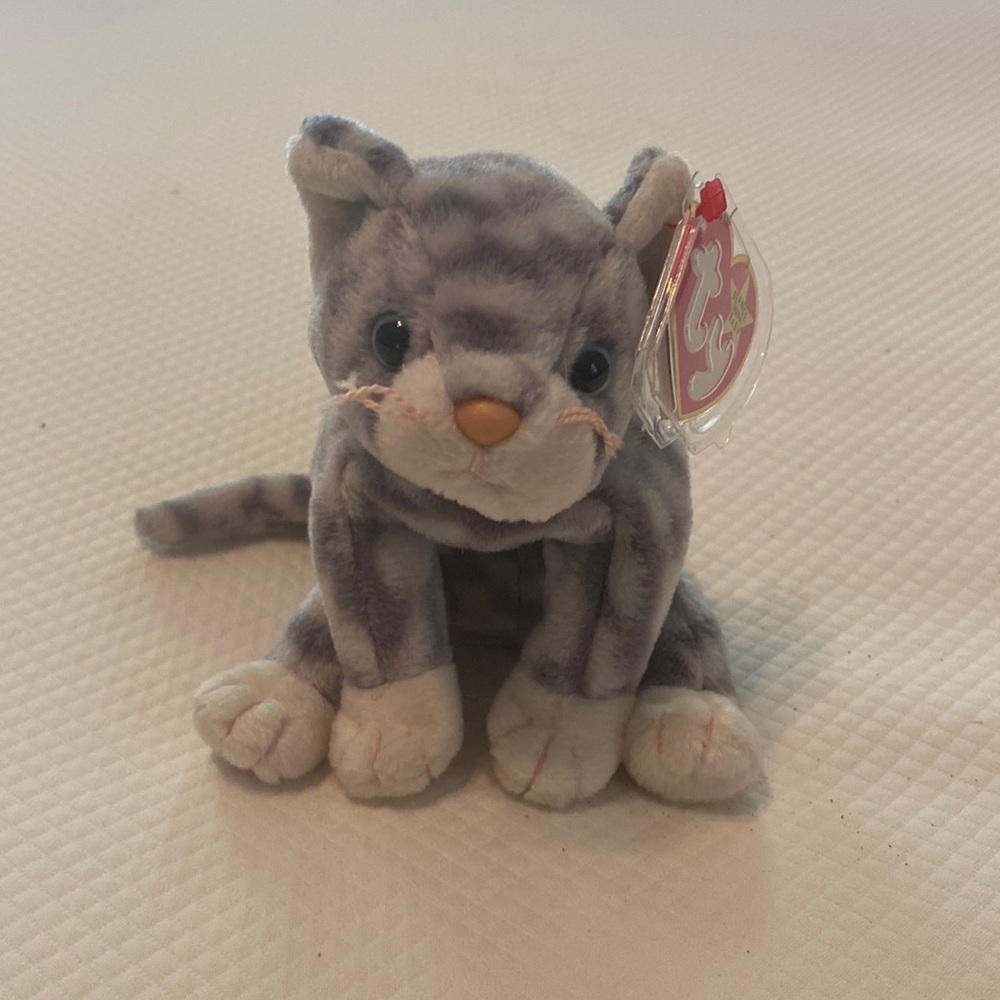 Ty Beanie Baby Silver Gray Cat Kitten with Tag